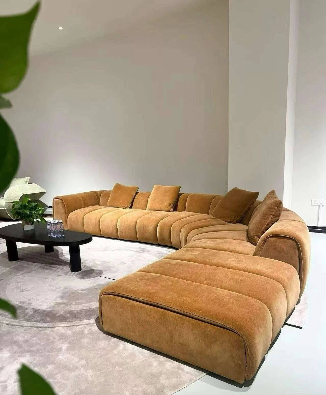 Caramel velvet curved modular sofa
