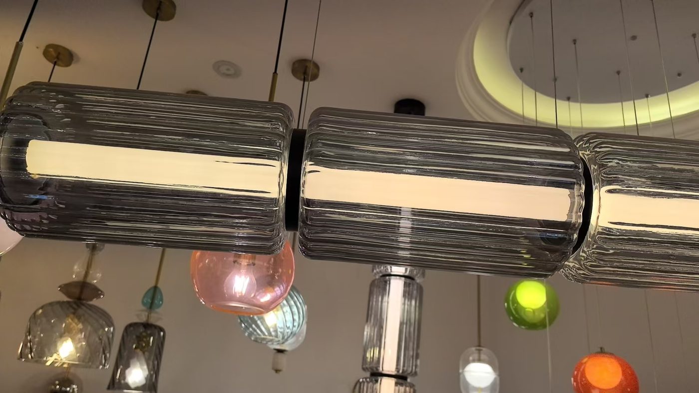 Ribbed glass pendant detail
